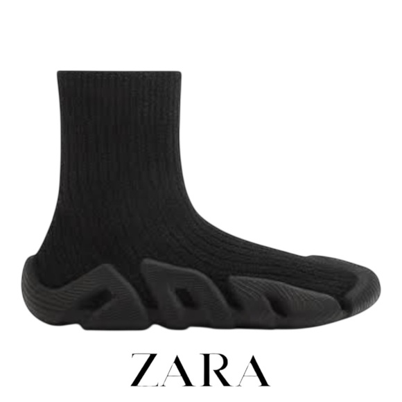 ZARA | Black | HIGH TOP KNIT SNEAKERS - Picture 1 of 6